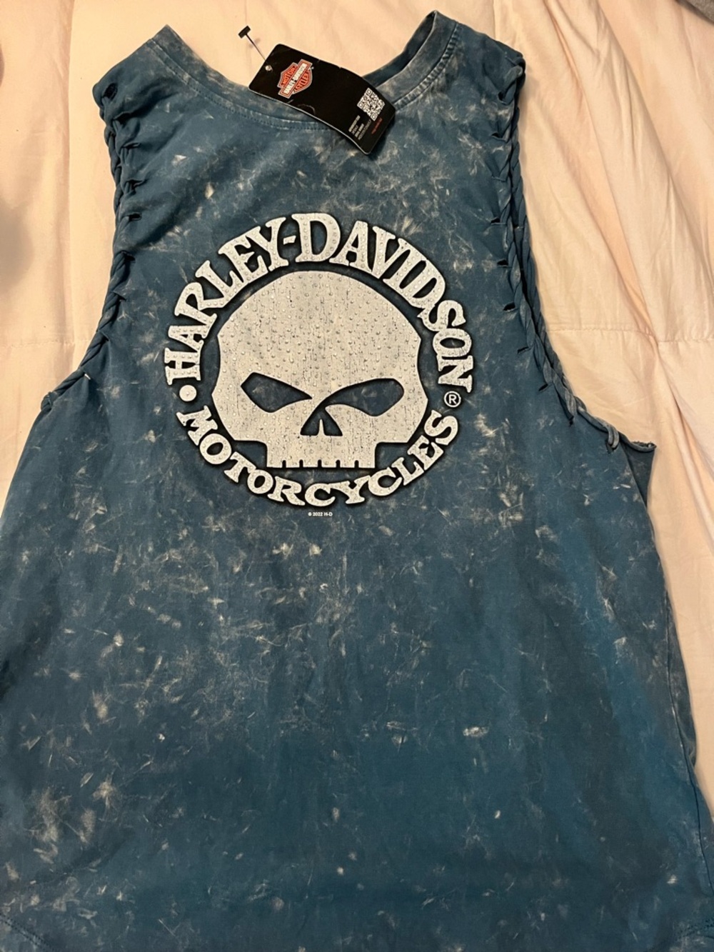 MWT Harley-Davidson Blue Tie-Dye Skull Tank Size Large